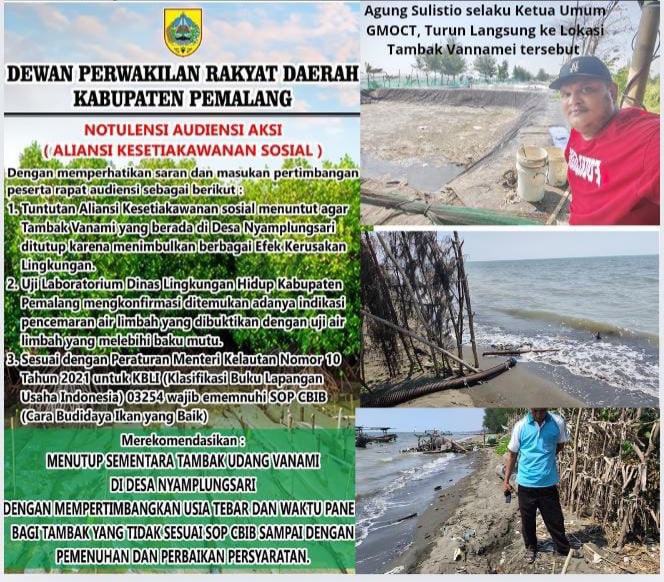 Ketum GMOCT: Tambak Udang Vanami di Desa Nyamplungsari, Pencemaran dan Kerugian Petani, Tokoh Masyarakat Minta GMOCT Viralkan agar Ditutup