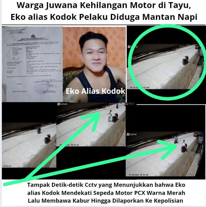 Warga Juwana Kehilangan Motor di Tayu, Eko alias Kodok Pelaku Diduga Mantan Napi