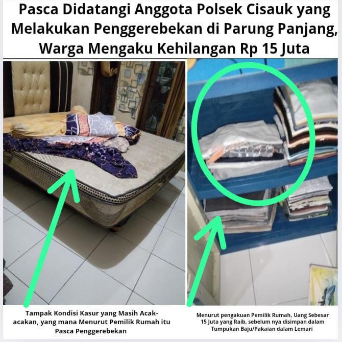 Pasca Didatangi Anggota Polsek Cisauk yang Melakukan Penggerebekan di Parung Panjang, Warga Mengaku Kehilangan Rp 15 Juta