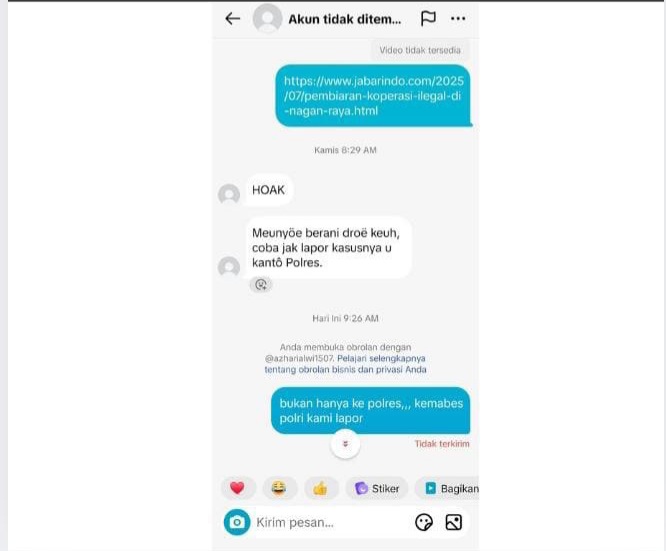 Polemik Koperasi Ilegal Nagan Raya: Azhari Alwi Tantang Pelapor, Kasus Berlanjut ke Mabes Polri