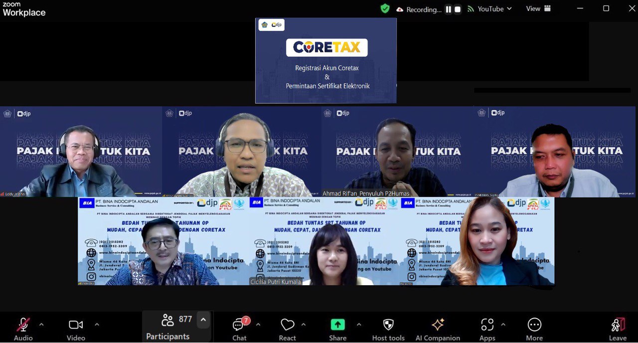 PT. Bina Indocipta Andalan Menyelenggarakan Webinar dengan Tema : Bedah Tuntas SPT Tahunan OP Mudah,Cepat, Dan Aman Dengan Coretax