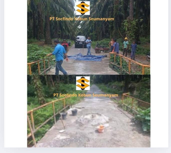 PT Socfindo Seumanyam Peduli Infrastruktur Desa, Perbaiki Jembatan Alue Pungkie