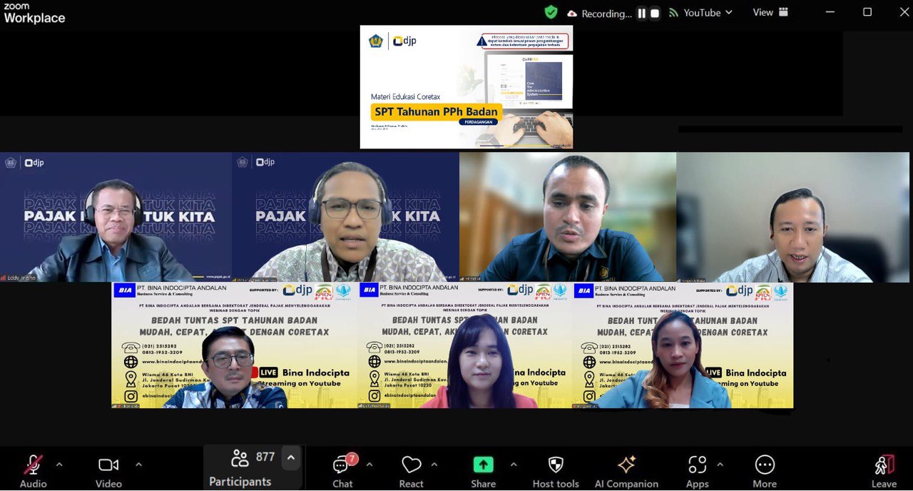 PT. Bina Indocipta Andalan Menyelenggarakan Webinar dengan tema Bedah Tuntas SPT Tahunan PPh Badan Mudah,Cepat,Akurat Dengan Coretax