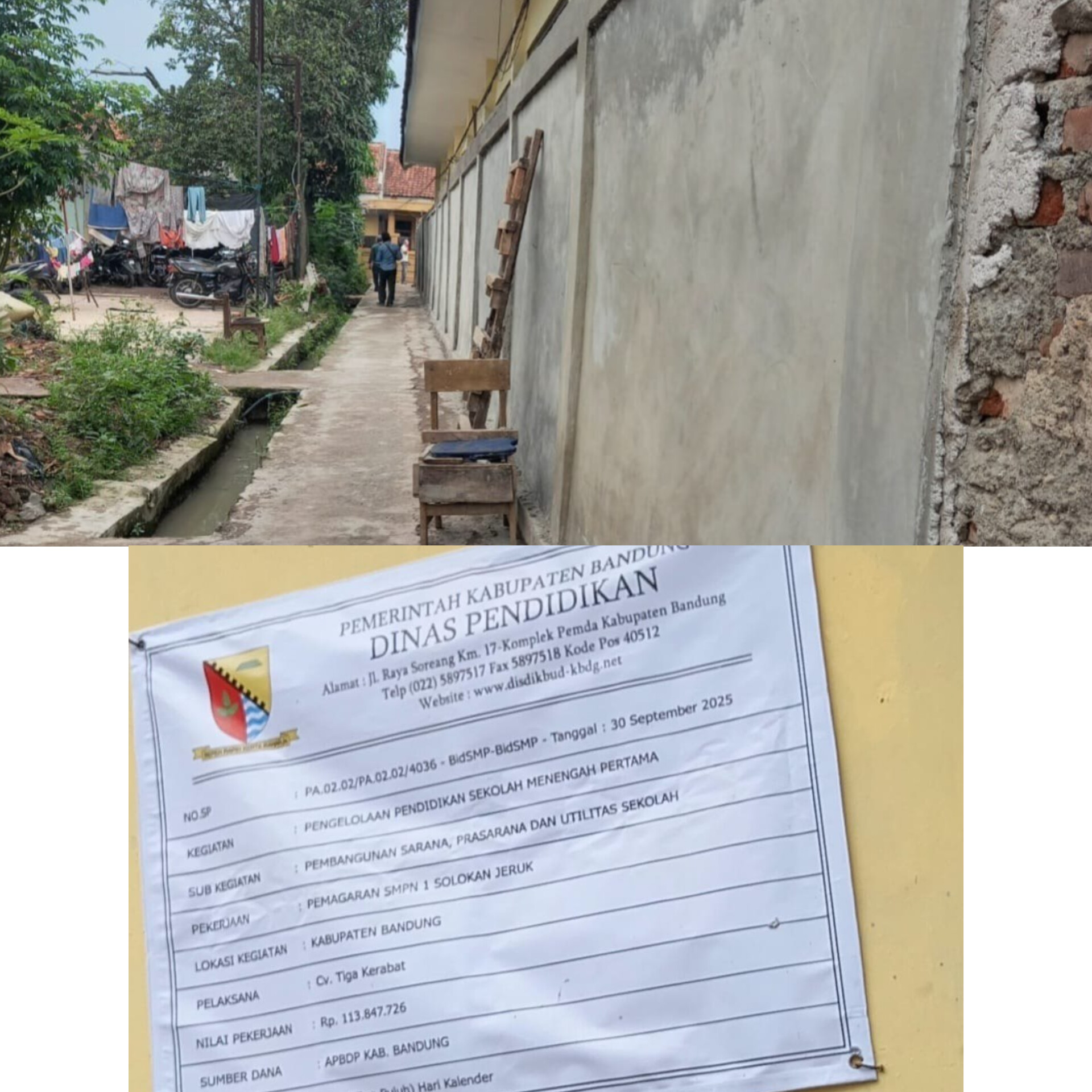Kadisdik Kab Bandung Bungkam Terkait Proyek Pemagaran SMPN 1 Solokan Jeruk Yang Asal Jadi