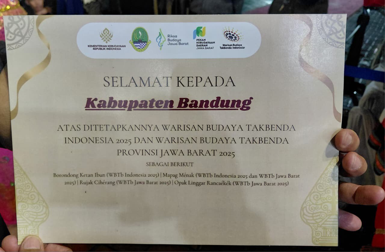 Disbud Kabupaten Bandung Terima Penghargaan WBTb, Empat Warisan Budaya Ditetapkan