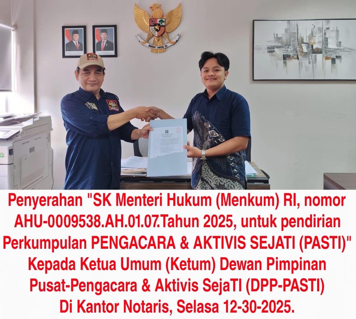 Memasuki Tahun Baru 2026, Organisasi  PASTIMendapatkan Kado Istimewa, dengan diterbitkannya SK Menteri Hukum RI,