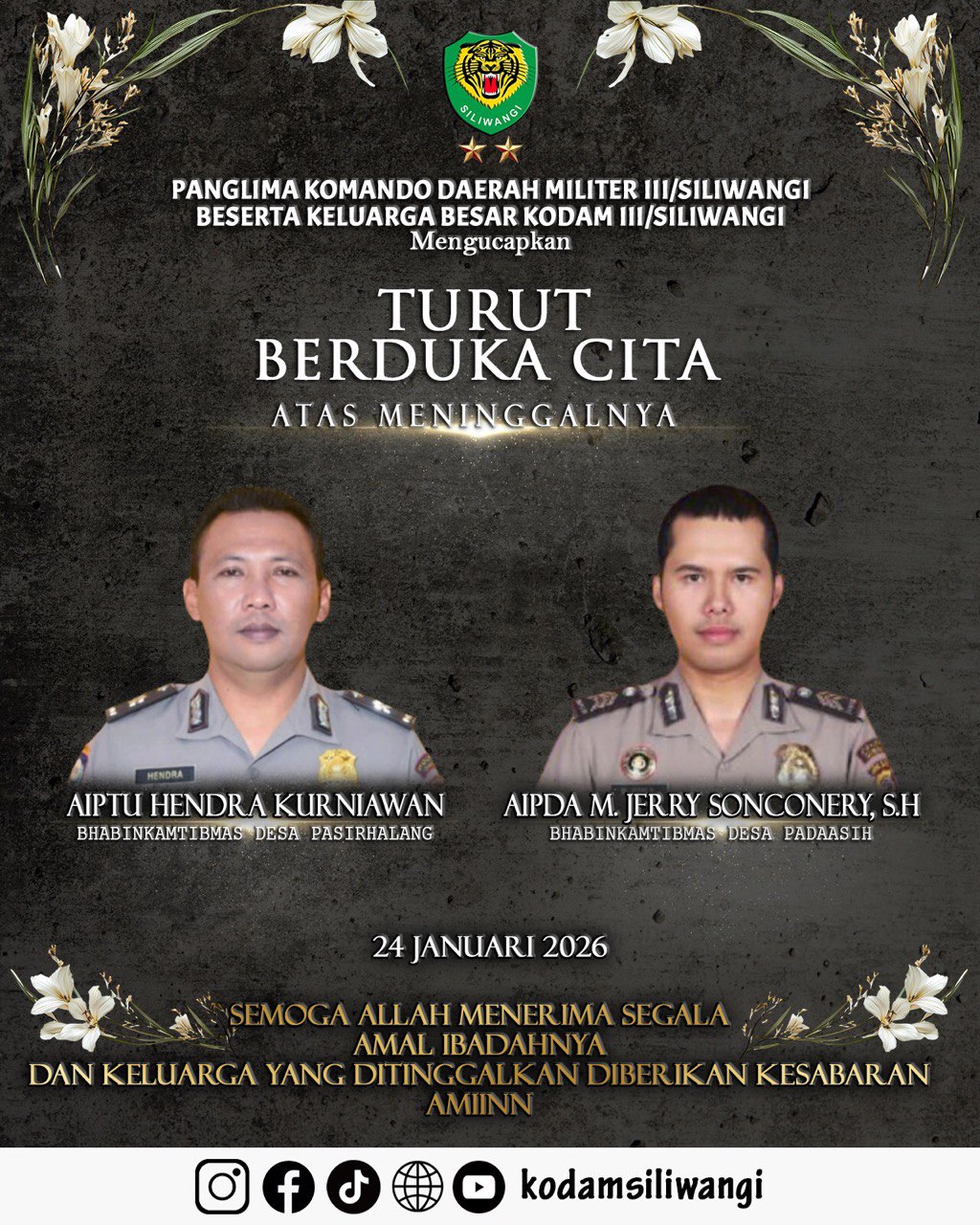 Keluarga Besar Kodam III/Siliwangi Sampaikan Empati dan Duka Cita Mendalam atas Kecelakaan Beruntun di Cisarua