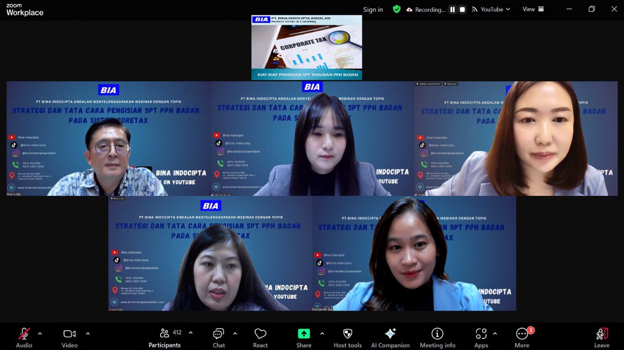 PT. Bina Indocipta Andalan Menyelenggarakan Webinar dengan Tema, Strategi dan Tata Cara Pengisian SPT PPh Badan Pada Sistem Coretax