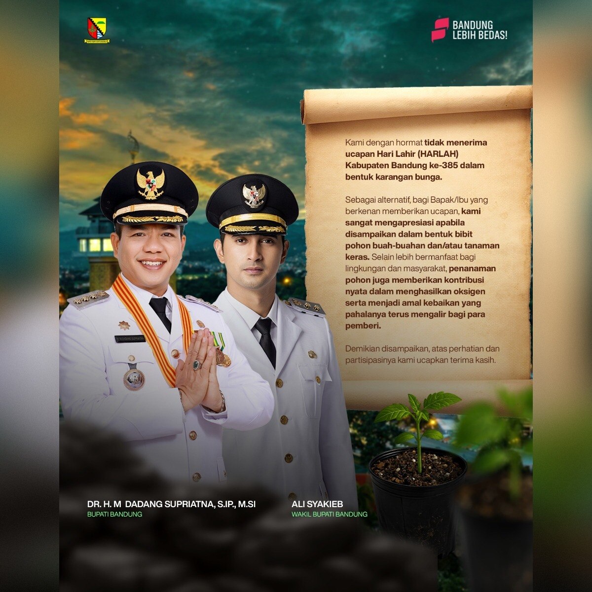 Hari Jadi ke-385 Kabupaten Bandung di Tengah Keprihatinan, Bupati KDS: Tidak Perlu Kirim Karangan Bunga, Cukup Upacara dan Sidang Paripurna