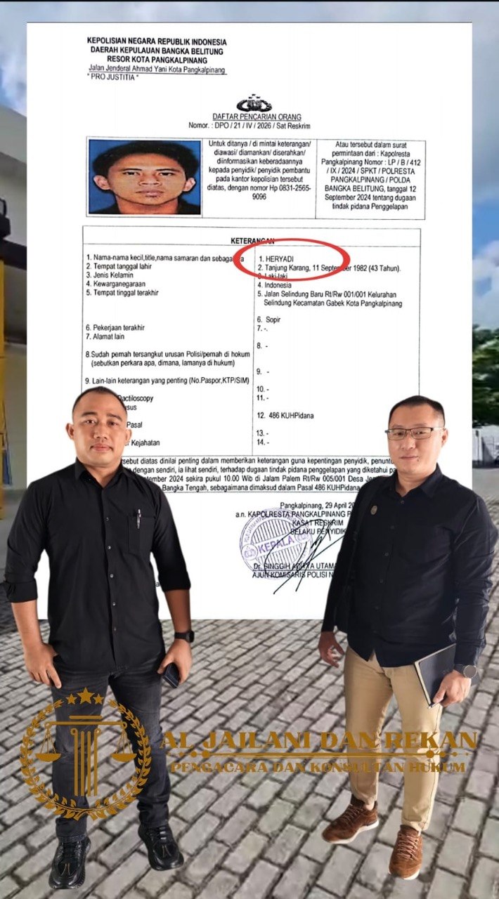 DPO diterbitkan, Kuasa Hukum Pelapor Minta Polresta Pangkal Pinang Usut Tuntas
