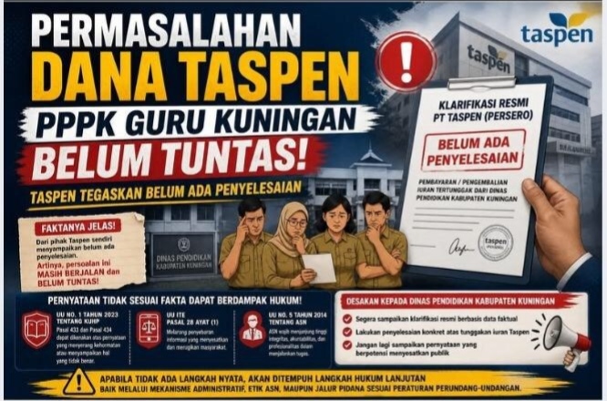 Klaim Penyelesaian Dana Taspen PPPK Kuningan Terbukti Palsu, PT Taspen Tegaskan Masih Ada Tunggakan