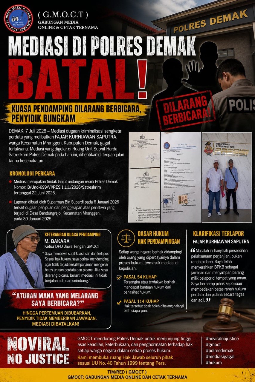 Mediasi di Polres Demak Batal: Kuasa Pendamping Dilarang Berbicara, Penyidik Bungkam