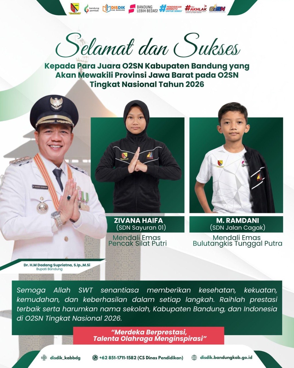 Empat Juara O2SN Jabar Asal Kabupaten Bandung Siap Berlaga di Tingkat Nasional