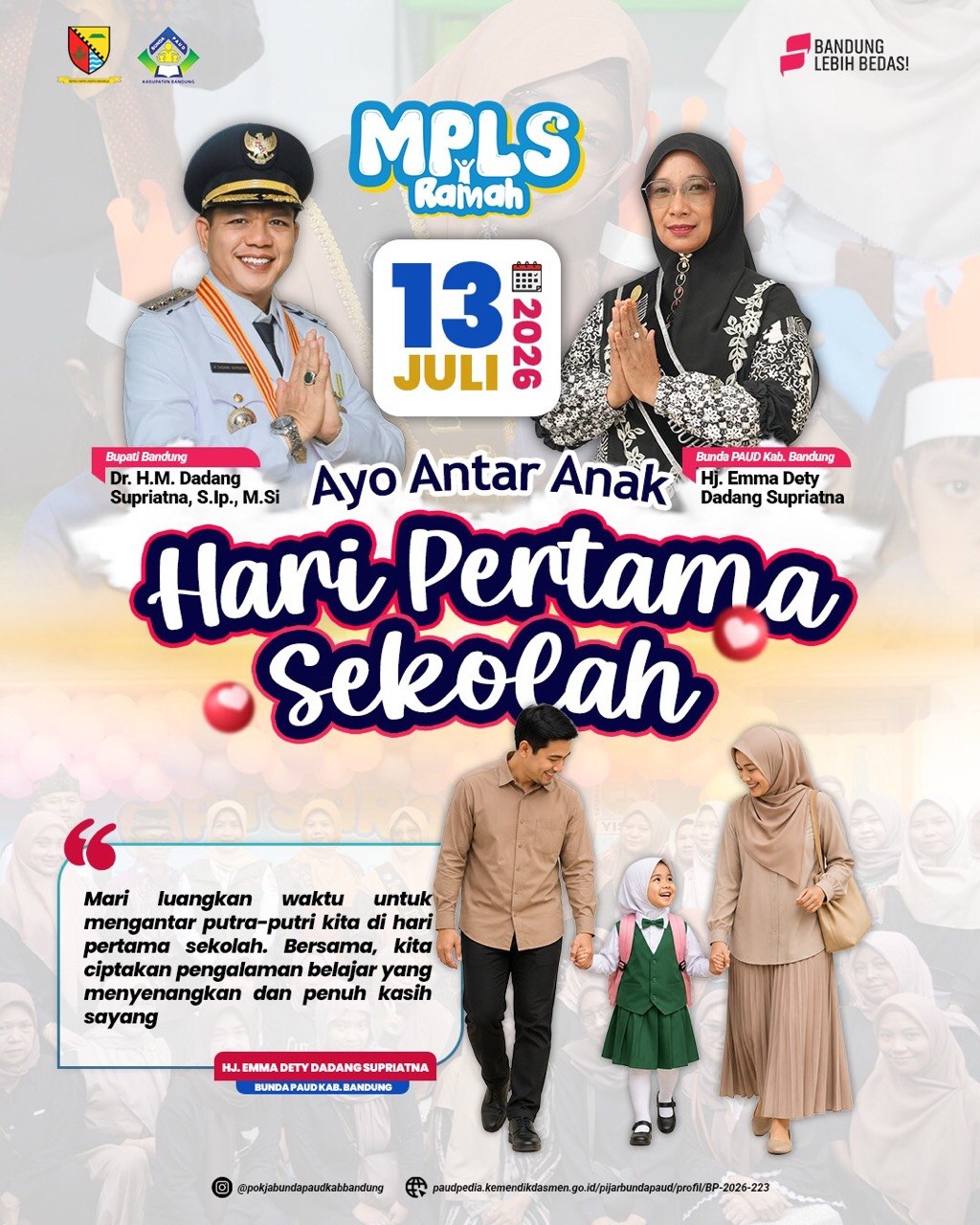 KDS Ajak Orang Tua Antar Anak di Hari Pertama Sekolah, Pemkab Bandung Gaungkan MPLS Ramah
