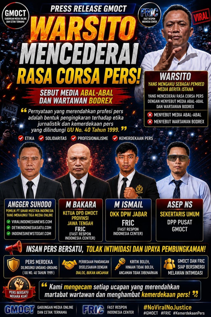 Pernyataan Warsito di Media Sosial Tuai Sorotan, GMOCT Tegaskan Pentingnya Etika Pers dan Penghormatan terhadap Kemerdekaan Pers