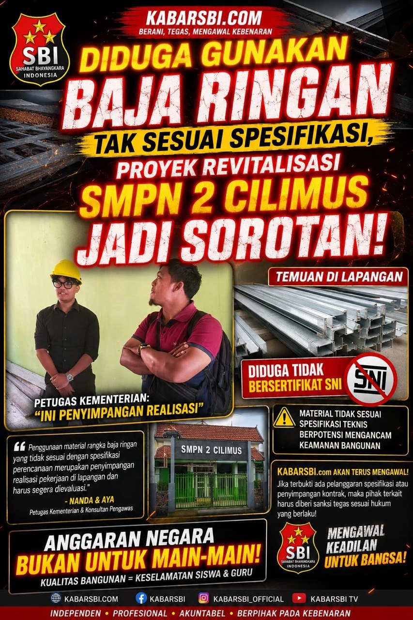 Diduga Gunakan Baja Ringan Tak Sesuai Spesifikasi, Proyek Revitalisasi SMPN 2 Cilimus Jadi Sorotan