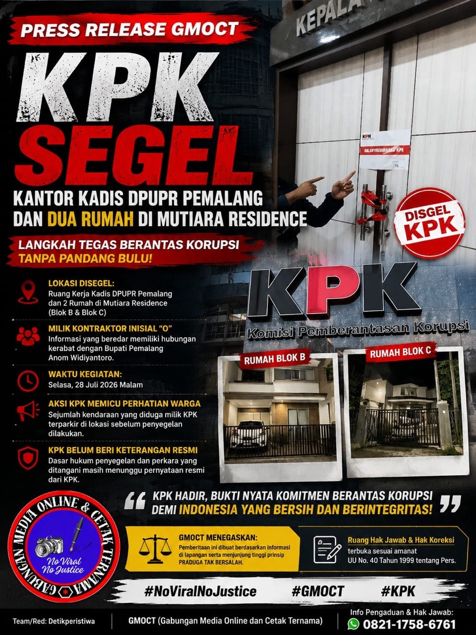 KPK Lakukan Penyegelan Kantor Kadis DPUPR Pemalang dan Dua Rumah di Mutiara Residence