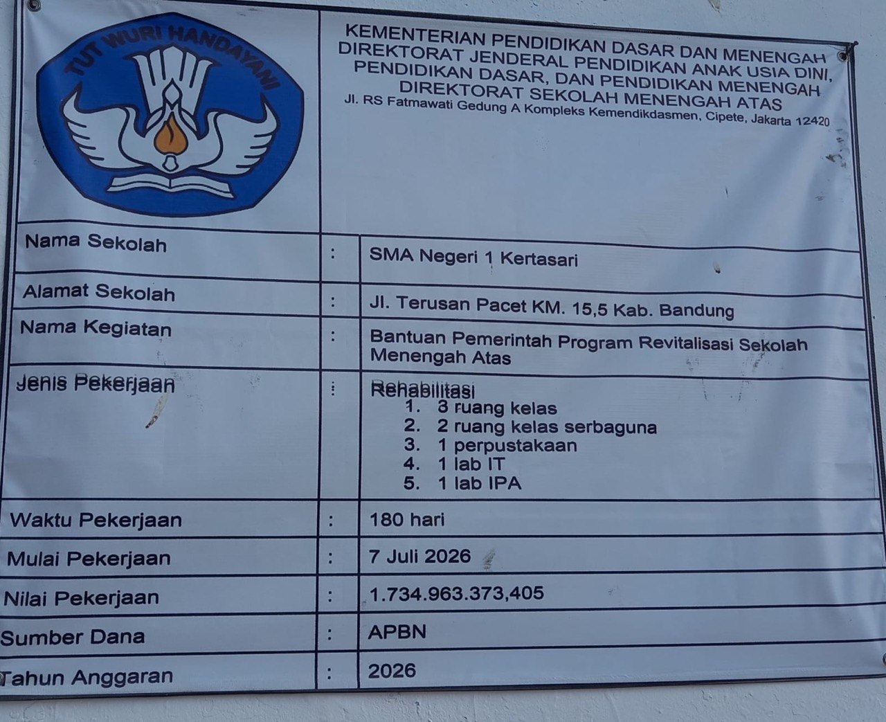 SMAN 1 Kertasari Tertutup, Diduga Proyek Revitalisasi Milyaran Dimainkan