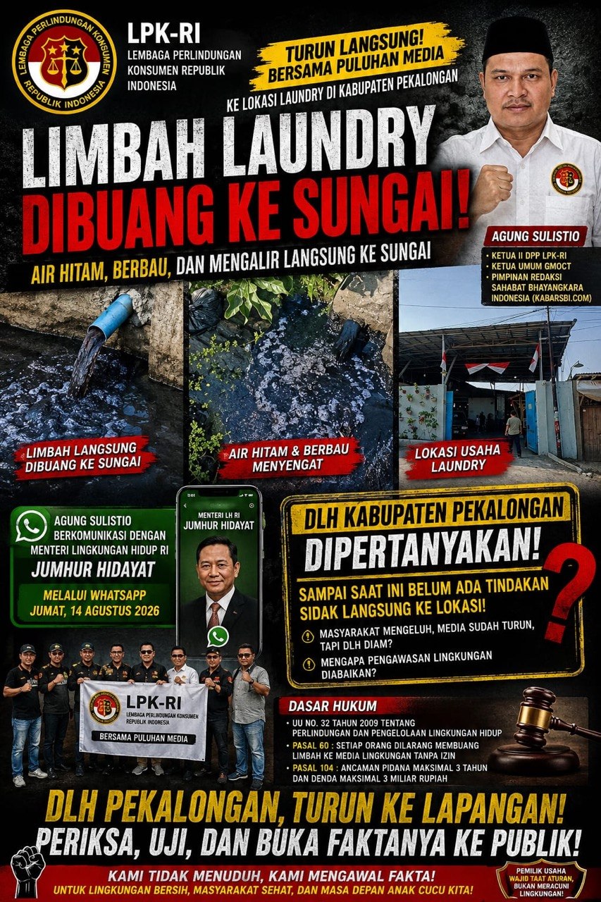 Puluhan Media Saksikan Aliran Limbah Laundry ke Sungai, Agung Sulistio Hubungi Menteri LH: DLH Pekalongan Jangan Tutup Mata!