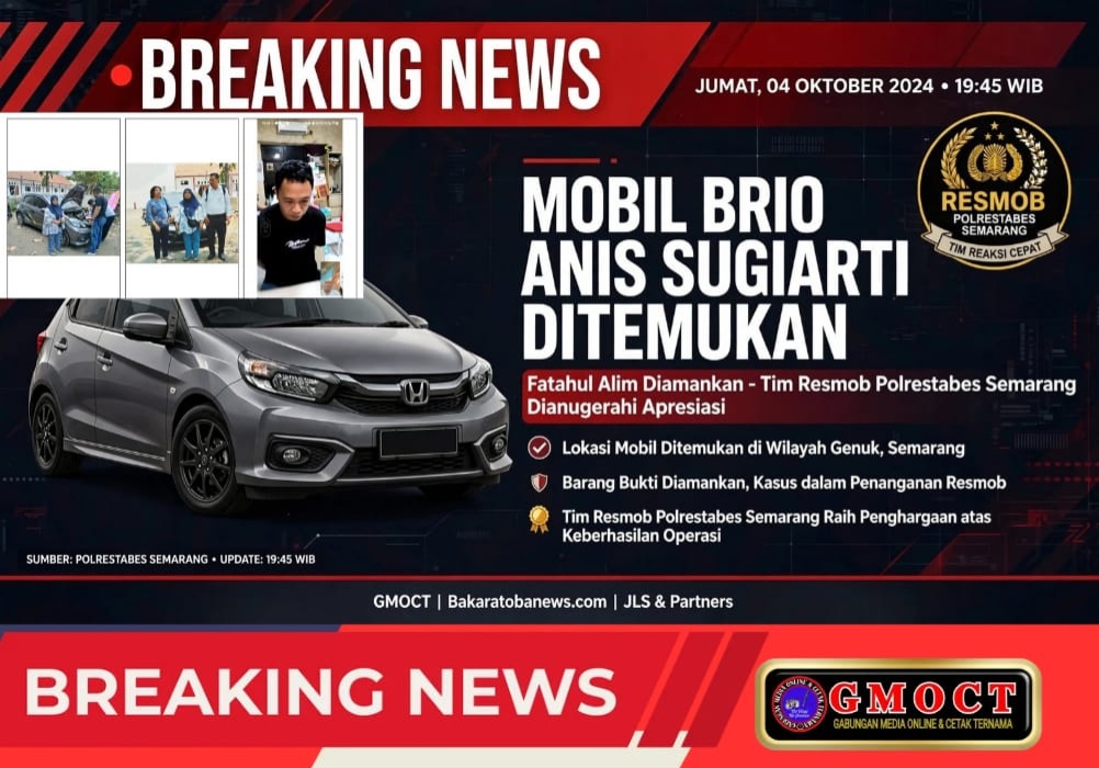 Mobil Brio Milik Anis Sugiarti Ditemukan, Fatahul Alim Diamankan — Tim Resmob Polrestabes Semarang Dianugerahi Apresiasi